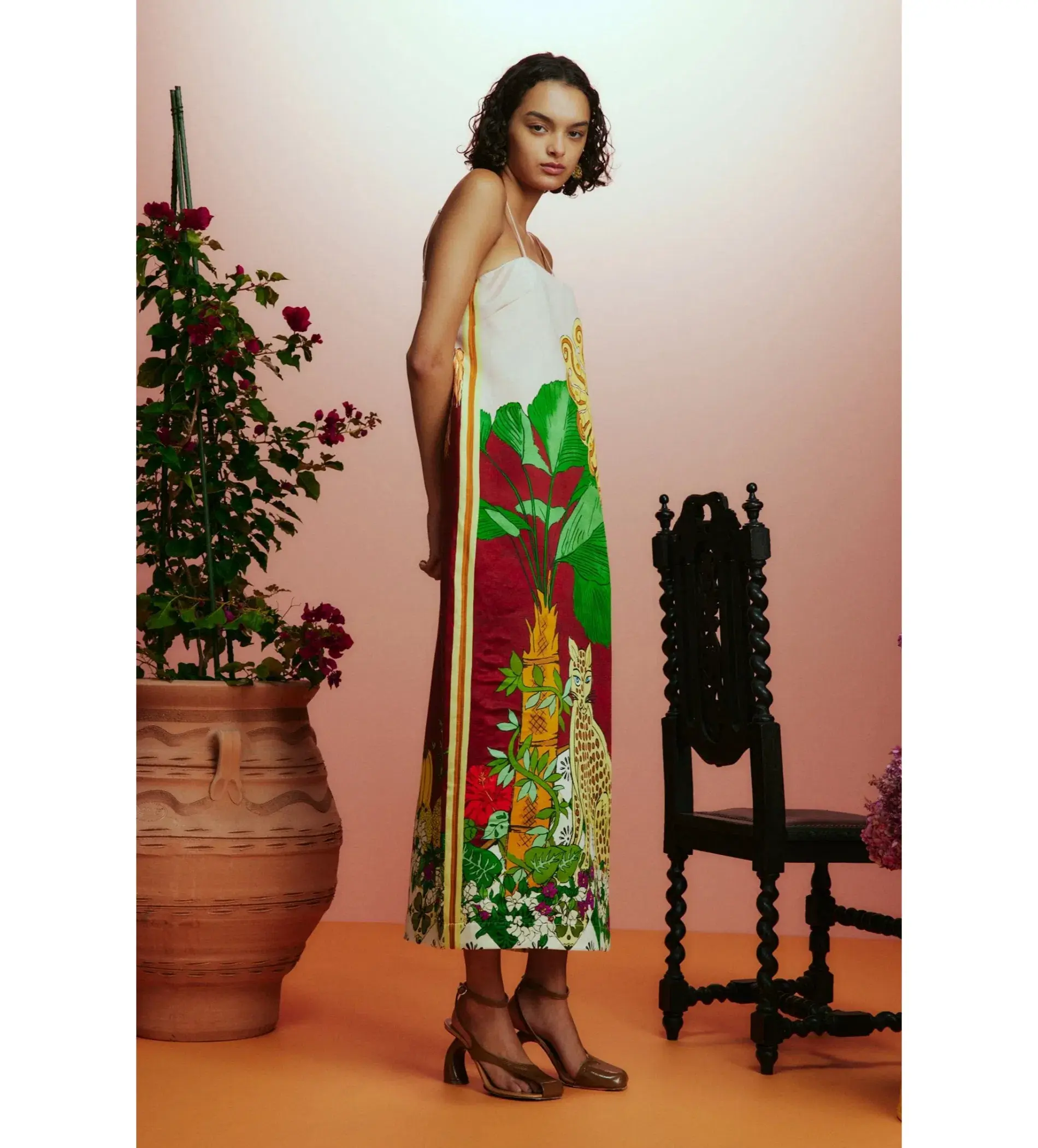 Alemais Tiger Slip Midi Dress Multi Size AU 12 - Image 2