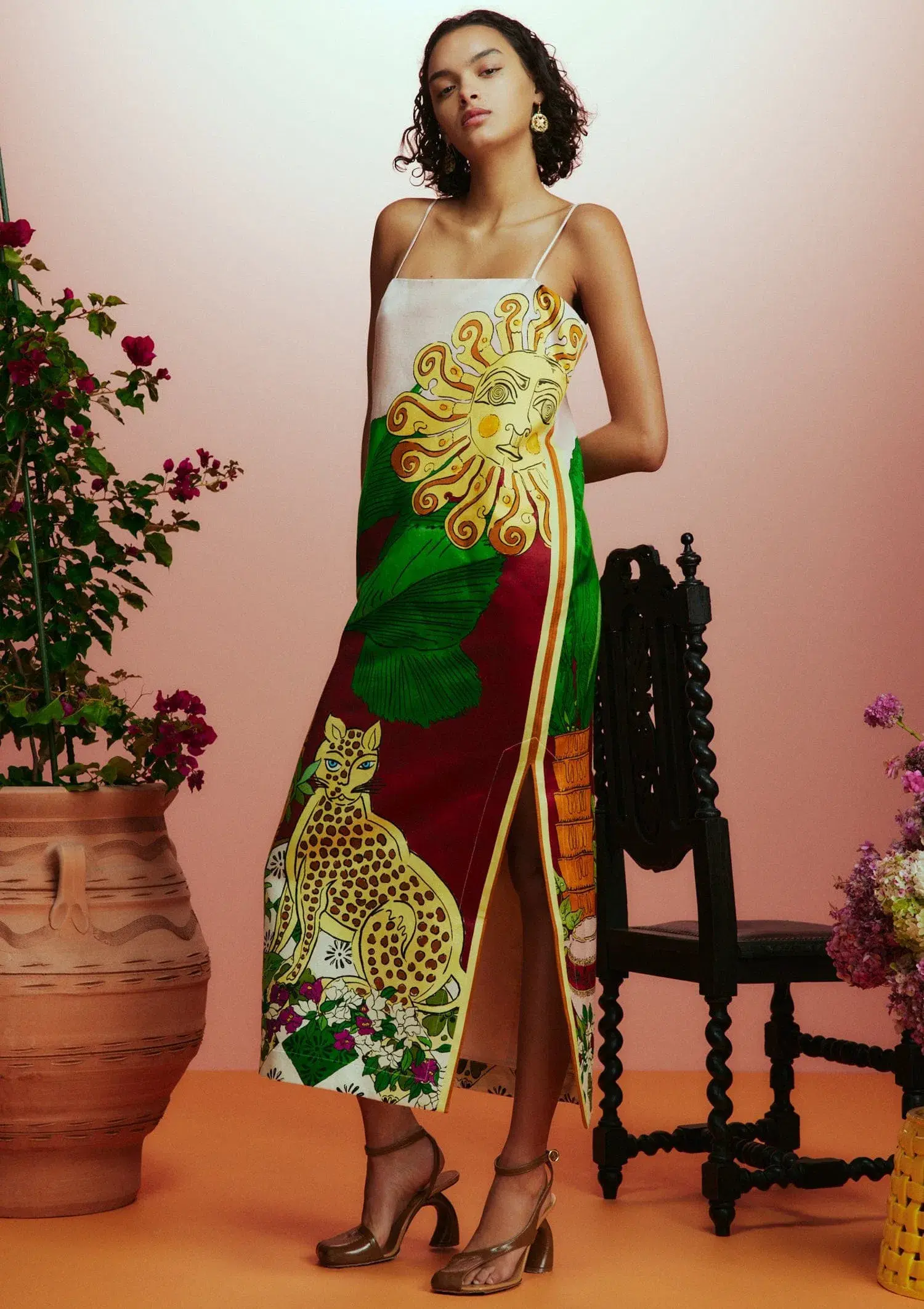 Alemais Tiger Slip Midi Dress Multi Size AU 12 - Image 1