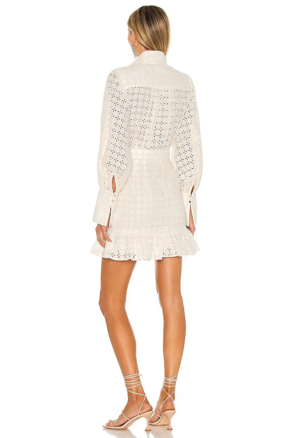 Shona Joy Penelope Linen Balloon Sleeve Mini Dress Ivory Size AU 10 / US 6 - Image 3