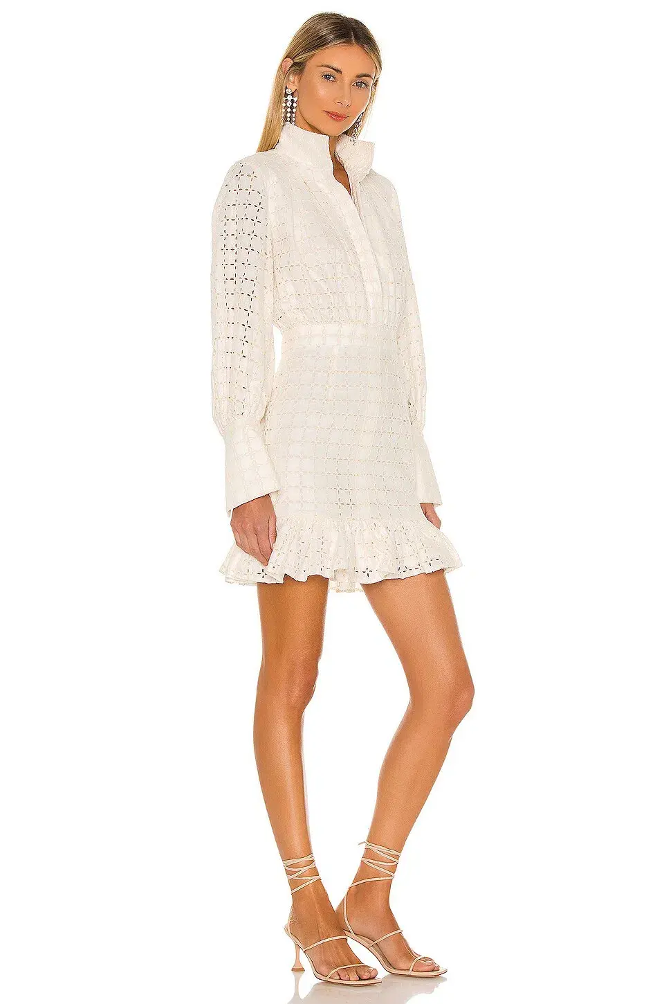Shona Joy Penelope Linen Balloon Sleeve Mini Dress Ivory Size AU 10 / US 6 - Image 2
