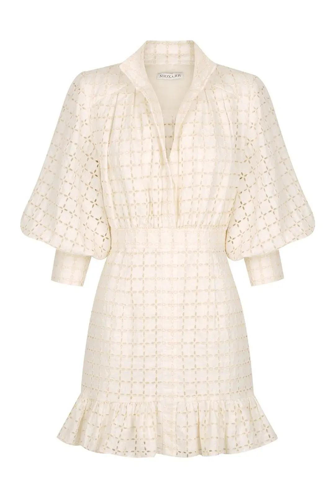 Shona Joy Penelope Linen Balloon Sleeve Mini Dress Ivory Size AU 10 / US 6 - Image 9