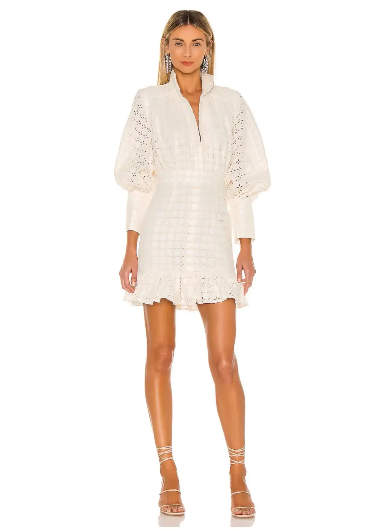 Shona Joy Penelope Linen Balloon Sleeve Mini Dress Ivory Size AU 10 / US 6 - Image 1