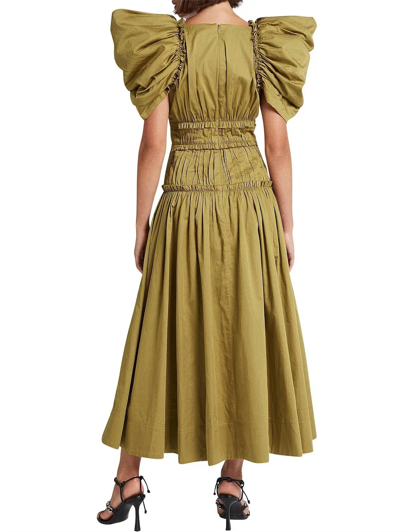 Aje Frequency Butterfly Sleeve Midi Dress Olive Green Size 6 - Image 3