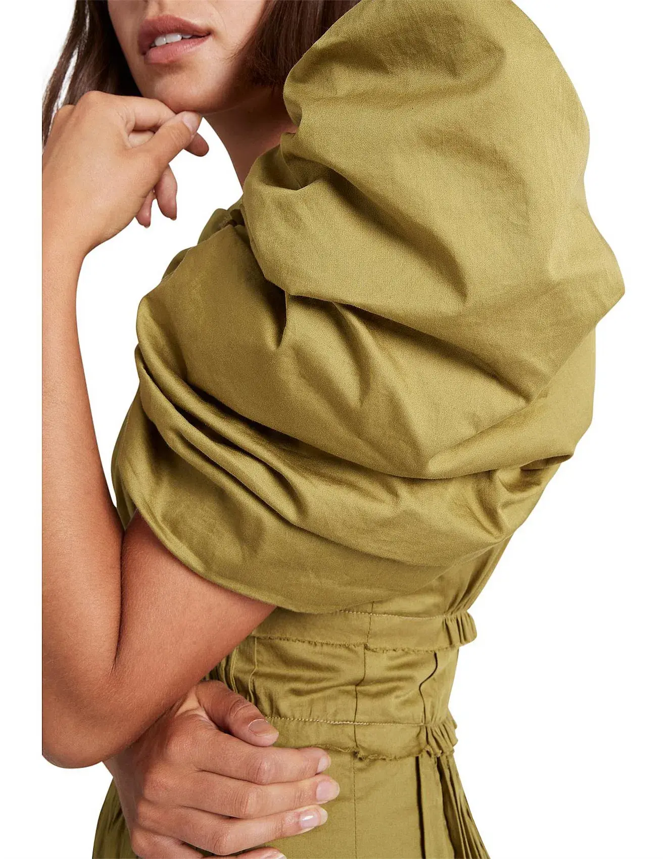 Aje Frequency Butterfly Sleeve Midi Dress Olive Green Size 6 - Image 2