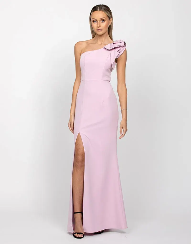 Bariano Sue Frill Shoulder Gown Lilac Size 4 - Image 1