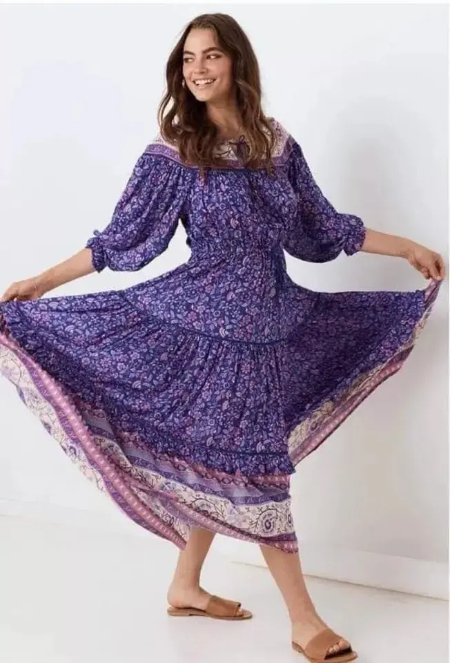 Spell & The Gypsy Collective Dahlia Boho Midi Dress Purple Haze Floral Size M / AU 10  - Image 2