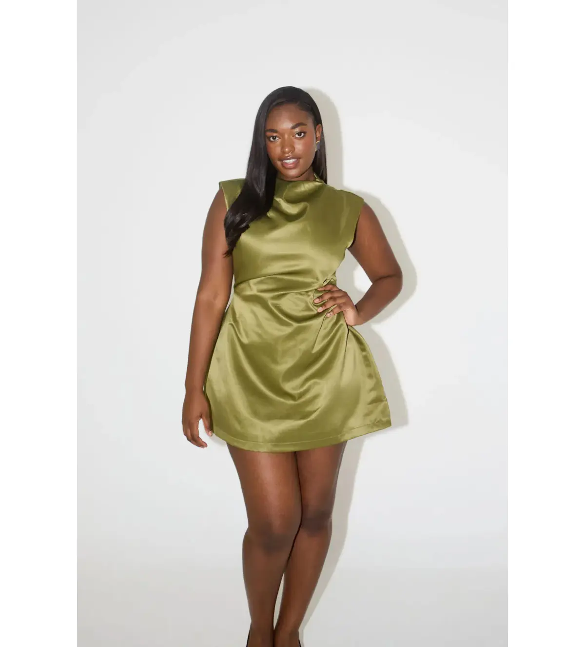 Odd Muse The Ultimate Muse Satin Straight Neck Mini Dress in Olive Size M / AU 10 - Image 6