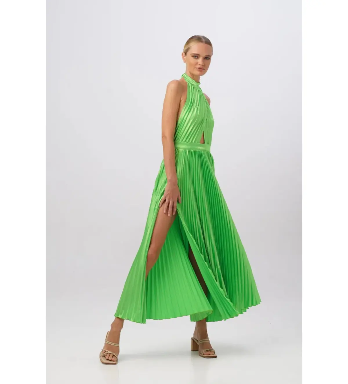 L'Idee Renaissance Split Gown in Neon Lime Size AU 8 - Image 1