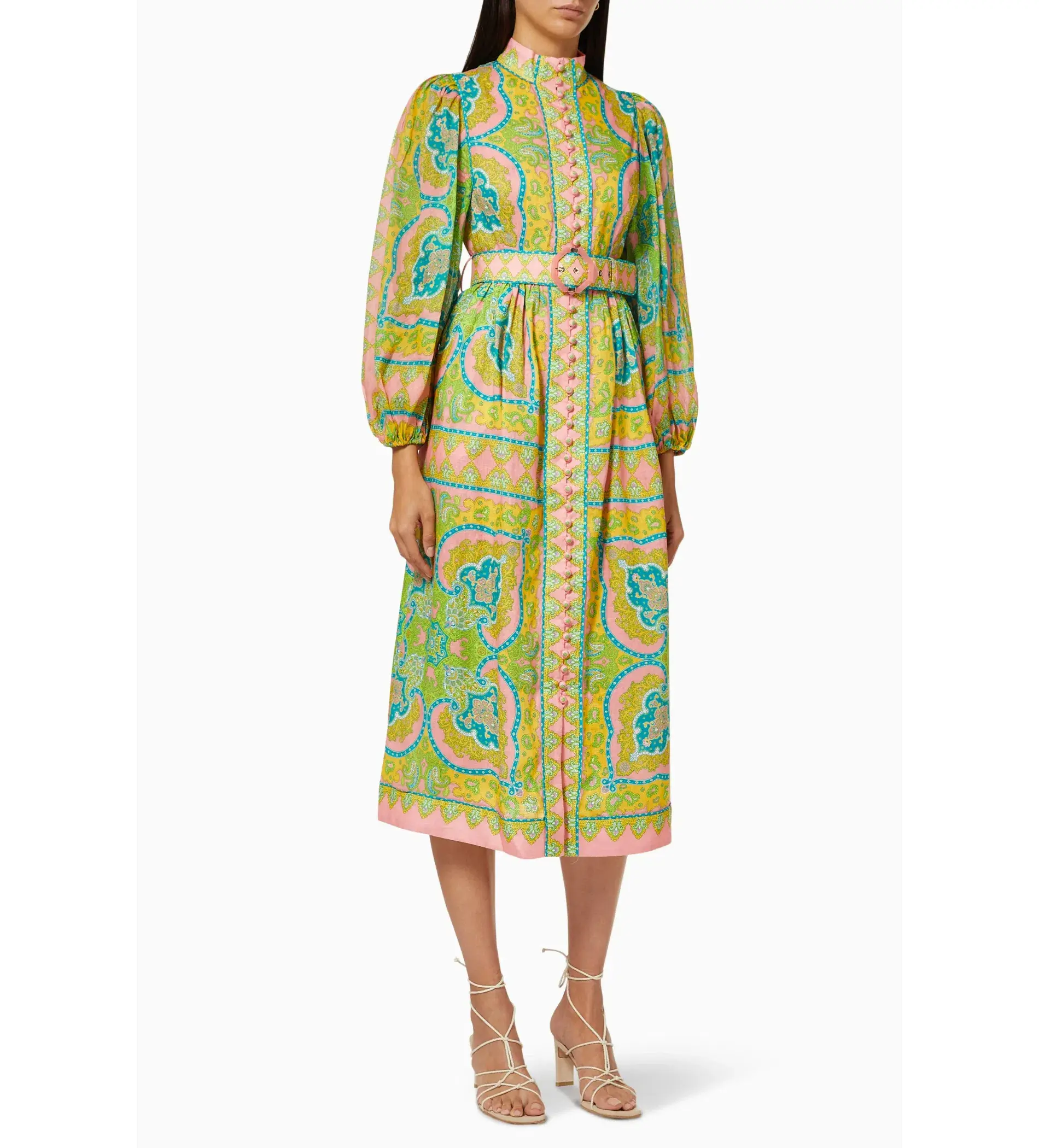 Zimmermann Estelle Midi Dress in Pink/Green Paisley Size 0 / AU 8 - Image 1