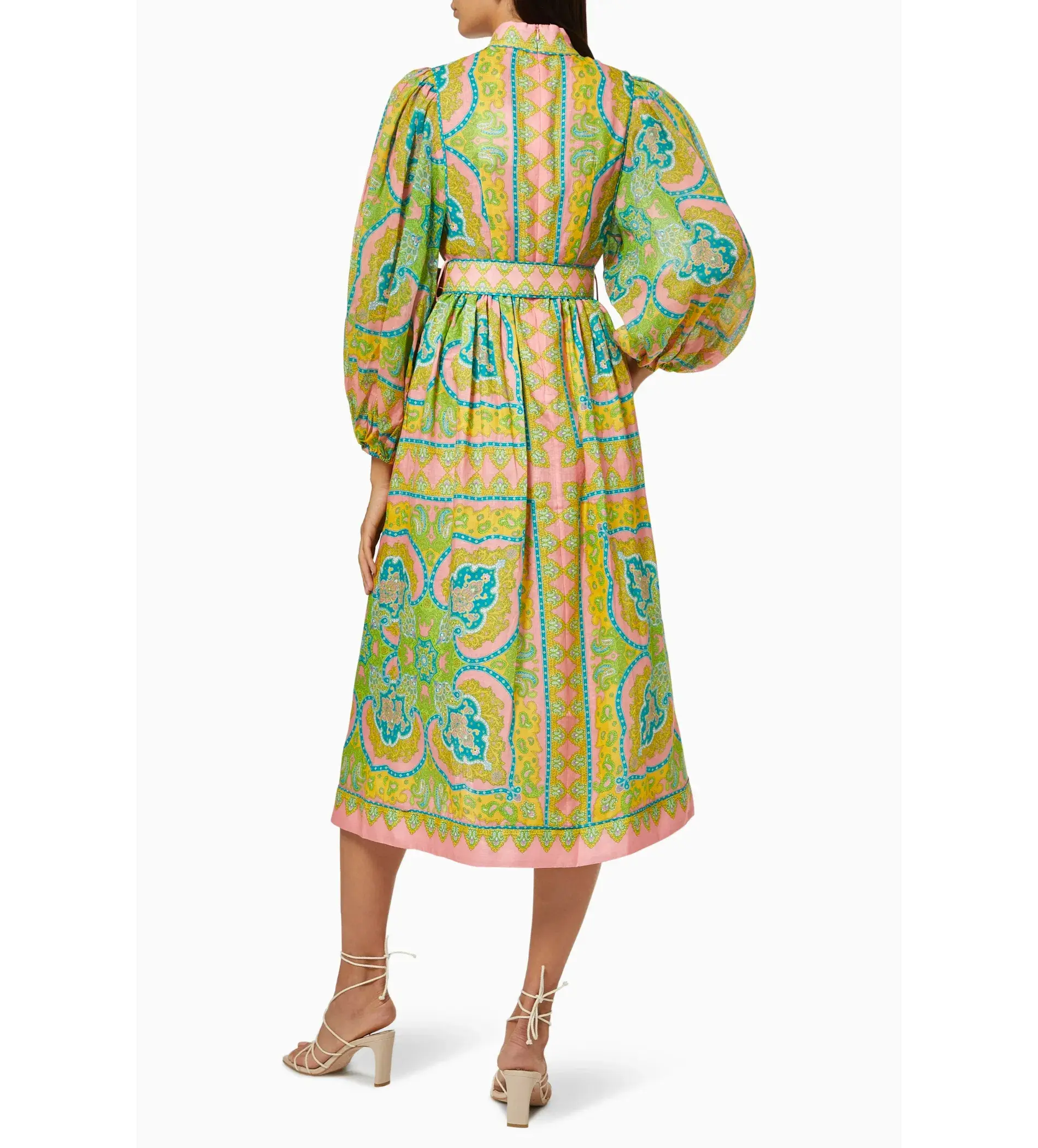 Zimmermann Estelle Midi Dress in Pink/Green Paisley Size 0 / AU 8 - Image 3