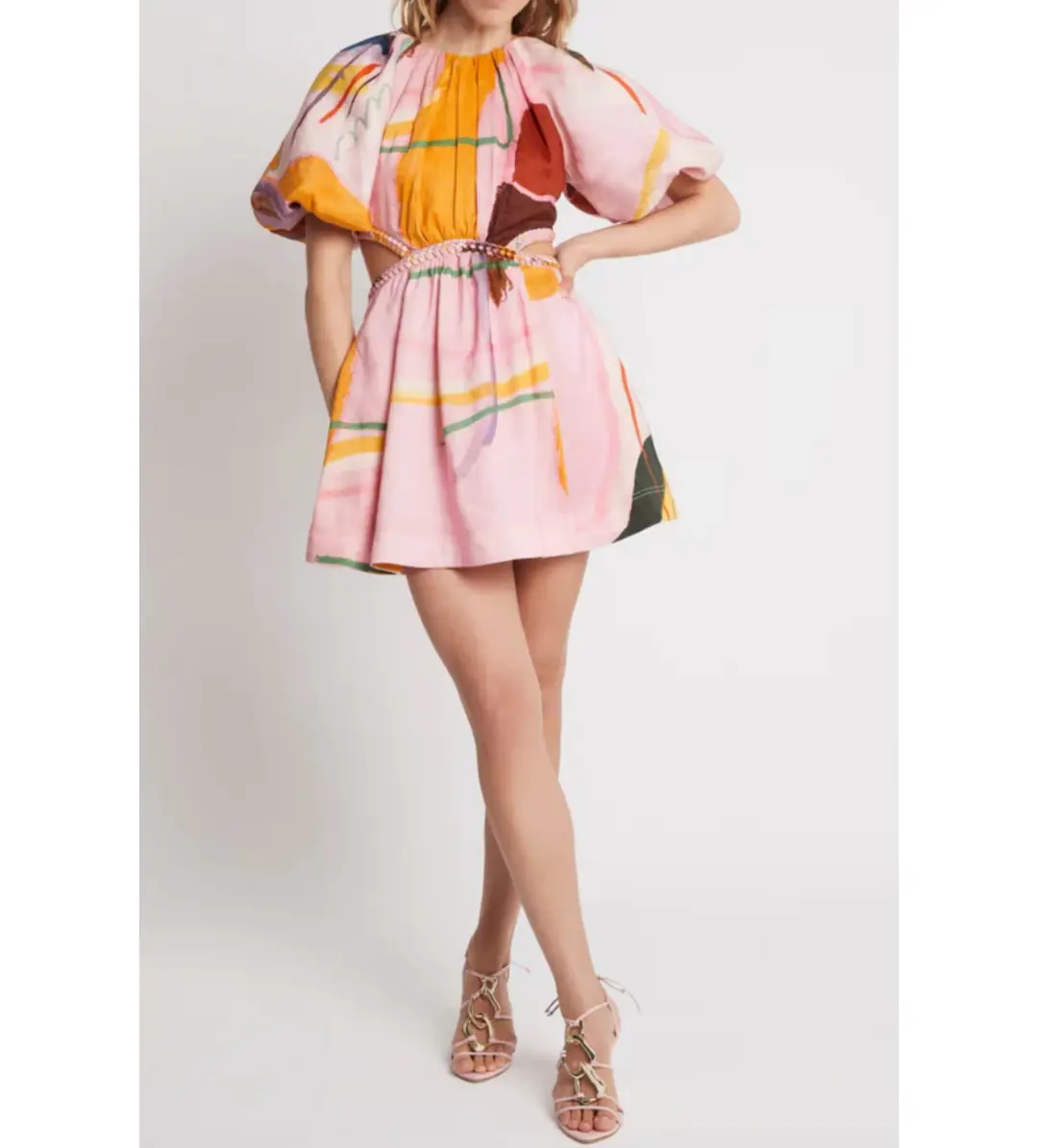Aje Capucine Puff Sleeve Mini Dress Multi Size AU 12 for rent on The Volte - main image