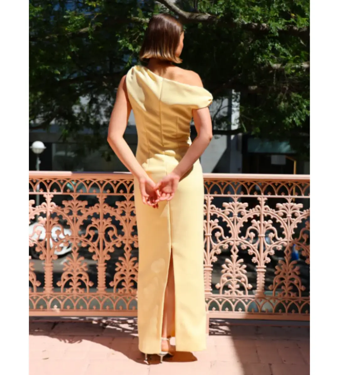 By Nicola Vivian Crepe Maxi Dress in Lemon Size AU 10 for rent on The Volte - main image