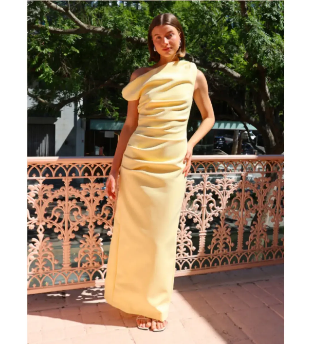 By Nicola Vivian Crepe Maxi Dress in Lemon Size AU 10 for rent on The Volte - main image