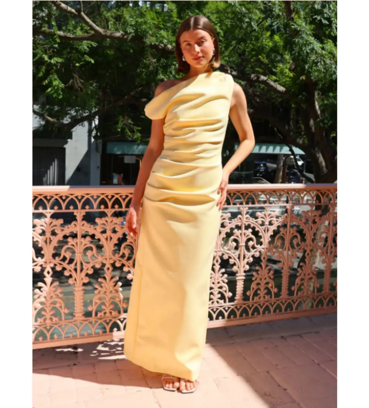 By Nicola Vivian Crepe Maxi Dress in Lemon Size AU 10 - Image 1