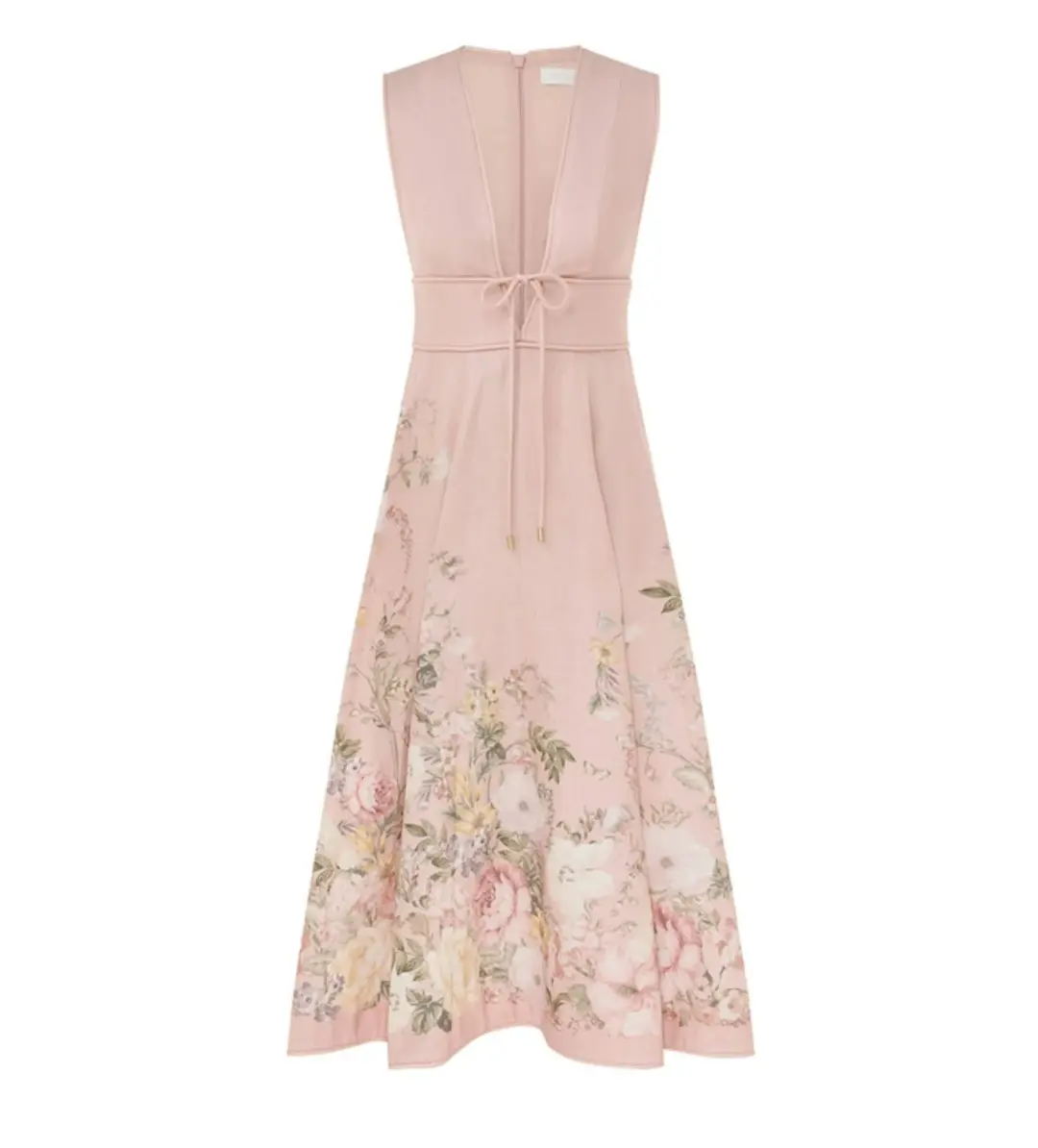 Zimmermann Waverly Plunge Midi Dress Pink Floral Size 1 / AU 10 for rent on The Volte - main image