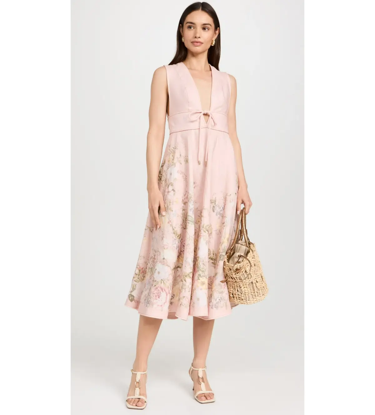 Zimmermann Waverly Plunge Midi Dress Pink Floral Size 1 / AU 10 - Image 1