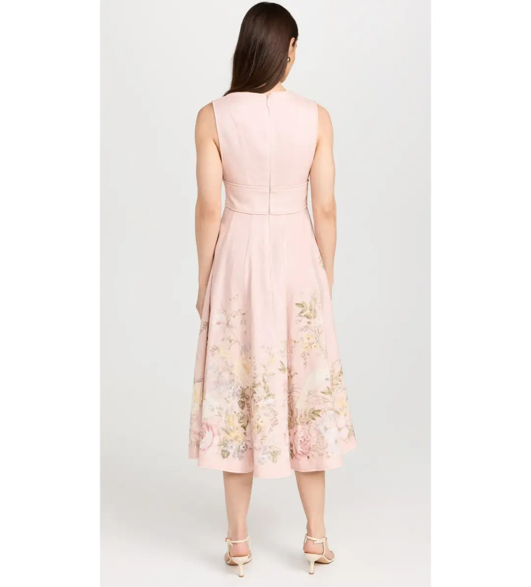 Zimmermann Waverly Plunge Midi Dress Pink Floral Size 1 / AU 10 for rent on The Volte - main image