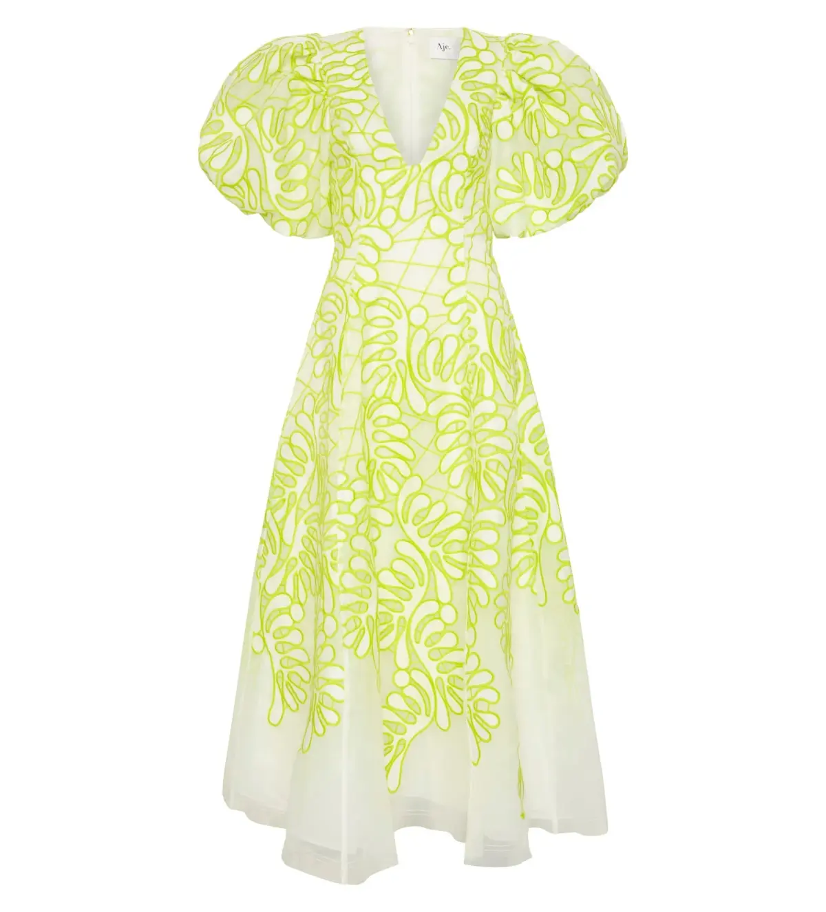 Aje Botanical Applique Midi Dress Ivory/Citrus Yellow Size M / AU 10 - Image 7