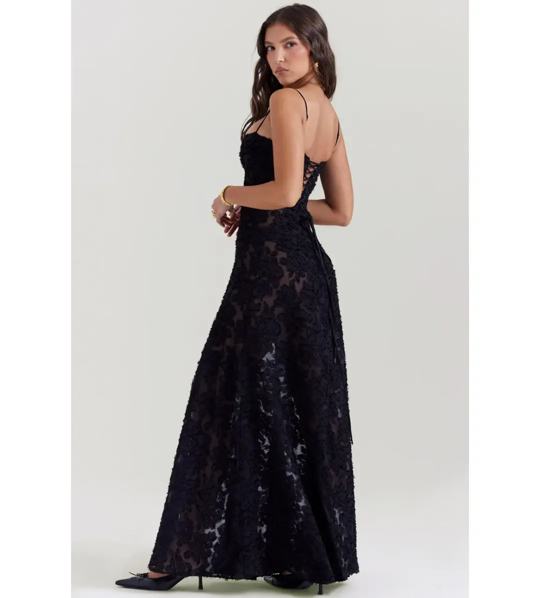 House of CB Seren Floral Lace Back Maxi Dress Black Size XS / AU 6 for rent on The Volte - main image