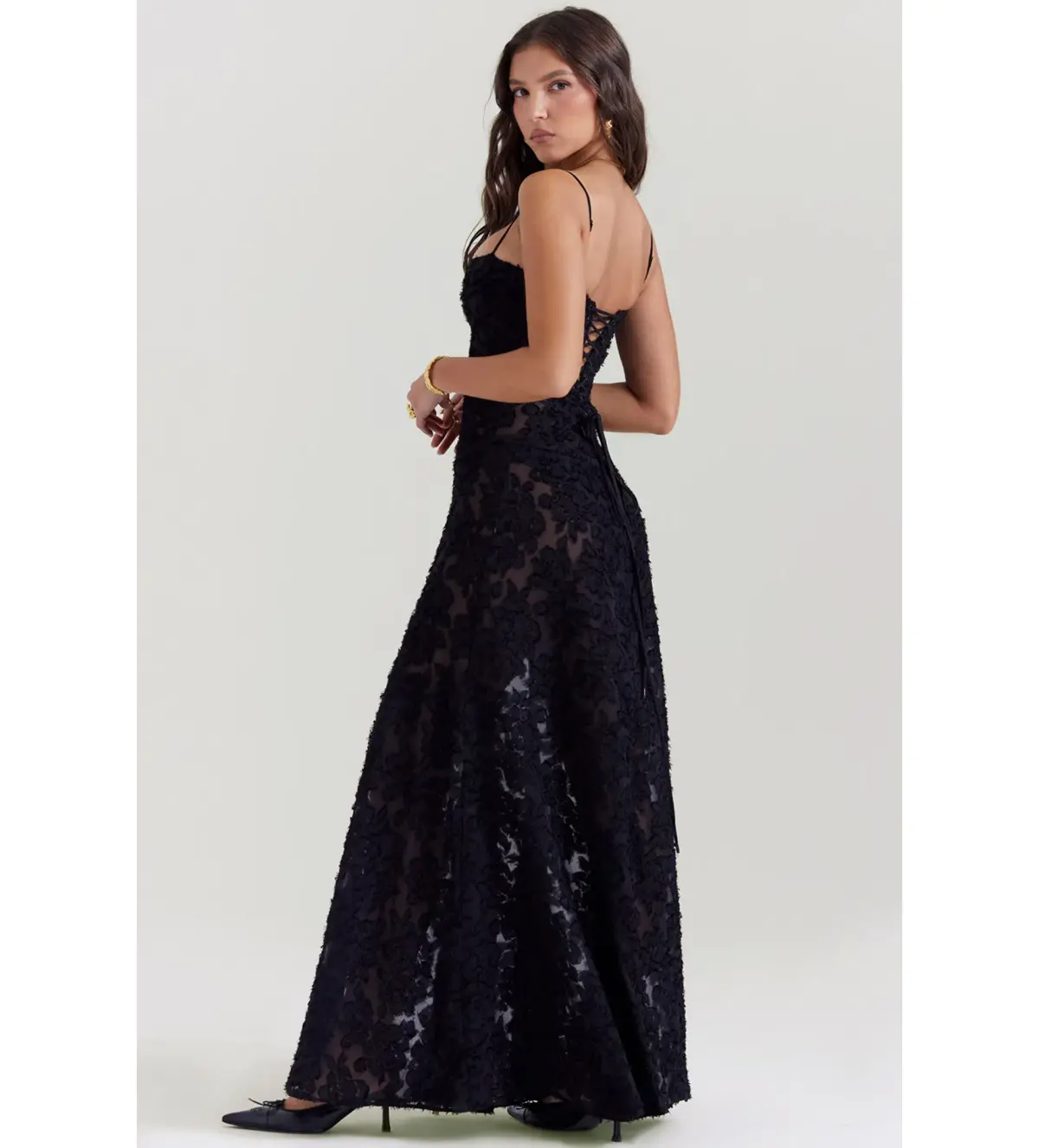 House of CB Seren Floral Lace Back Maxi Dress Black Size XS / AU 6 - Image 3