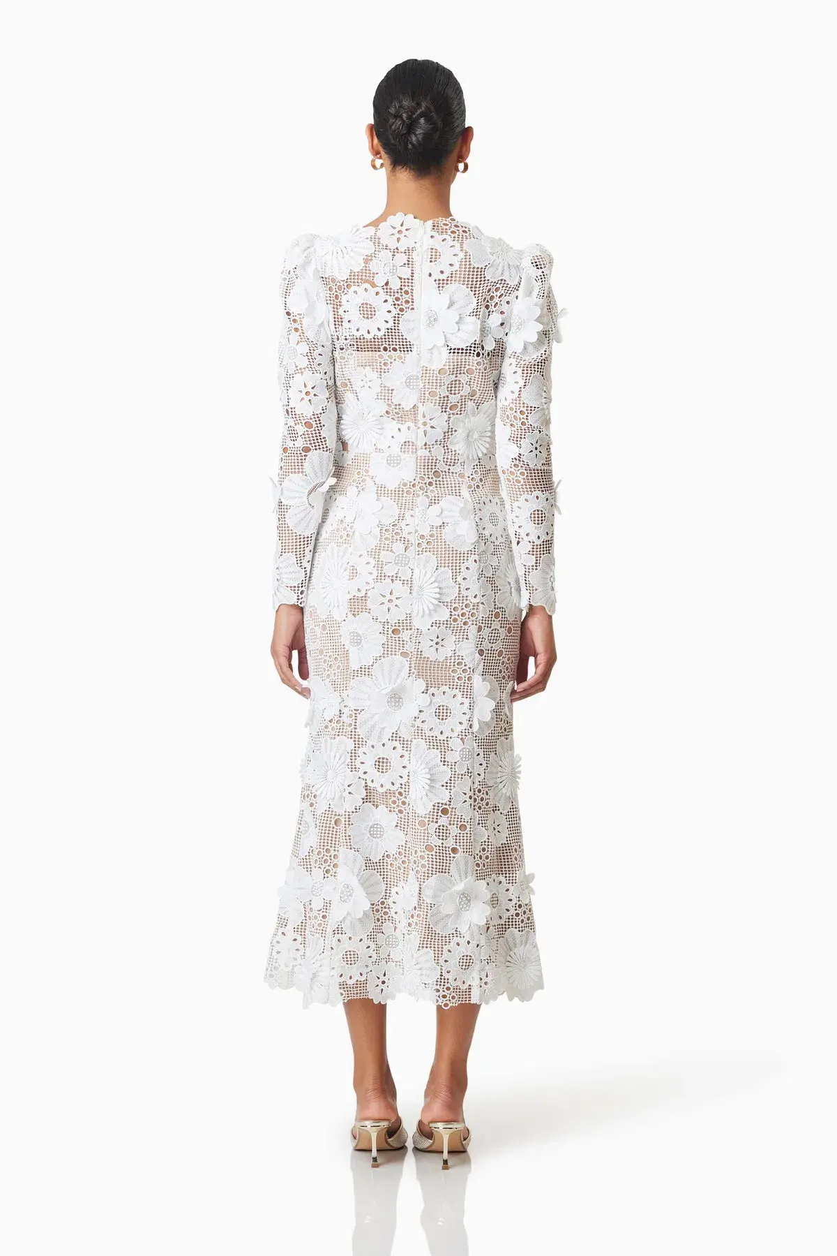 Elliatt Autumn Long Sleeve Midi Dress in White Size 10 - Image 3