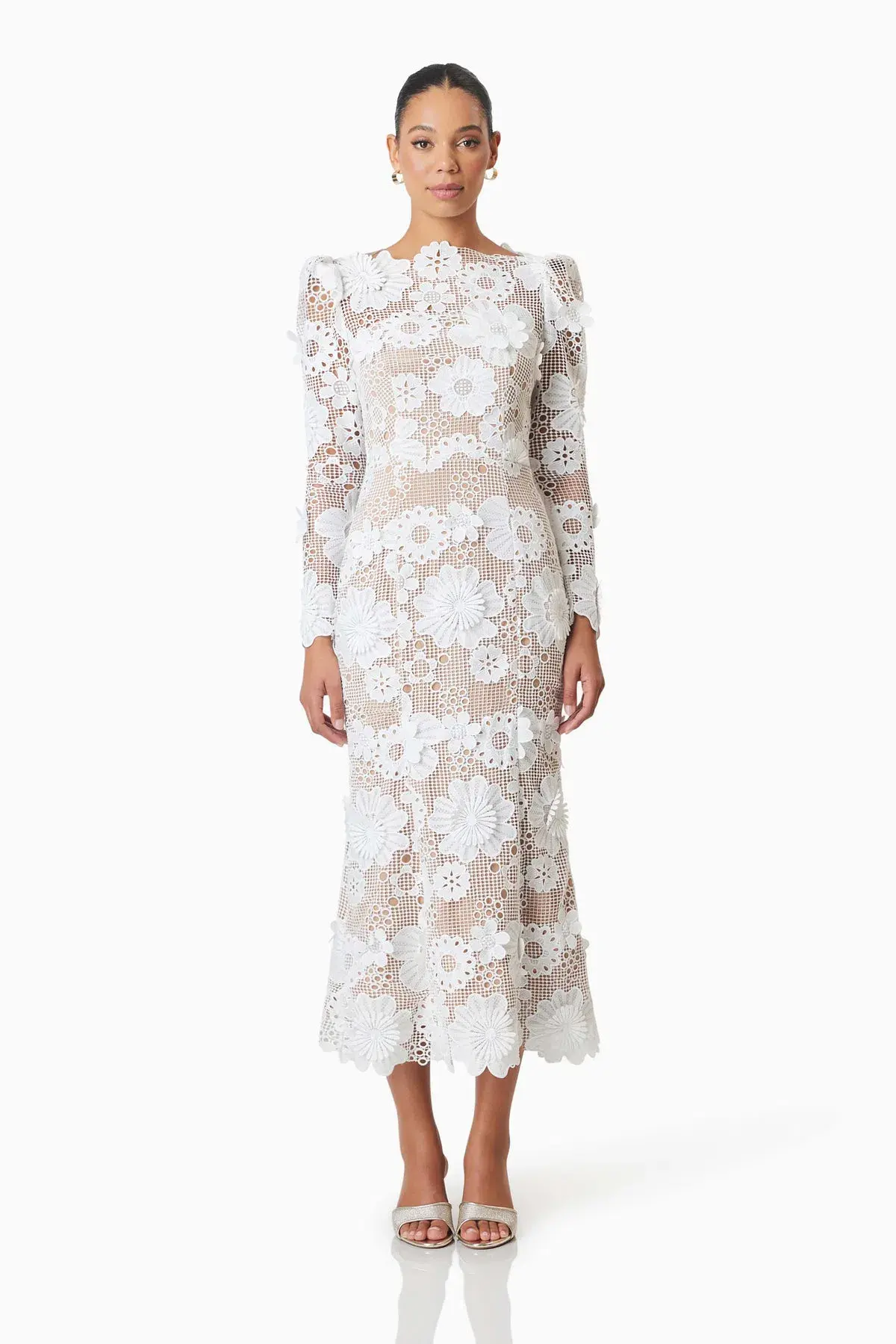 Elliatt Autumn Long Sleeve Midi Dress in White Size 10 - Image 1