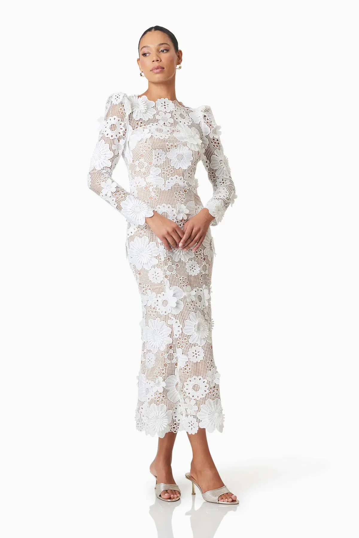 Elliatt Autumn Long Sleeve Midi Dress in White Size 10 - Image 5