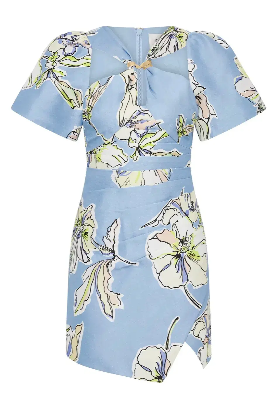 Aje Presence Twisted Mini Dress Blue Hibiscus Size 6 - Image 3