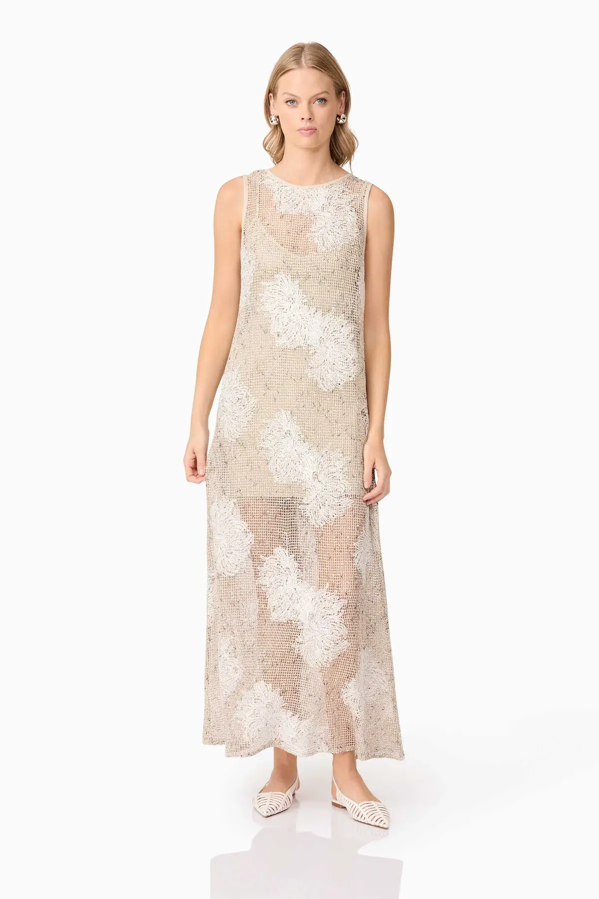 Curaae by Elliatt Samieka Crochet Midi Dress in Beige Size 10 - Image 5