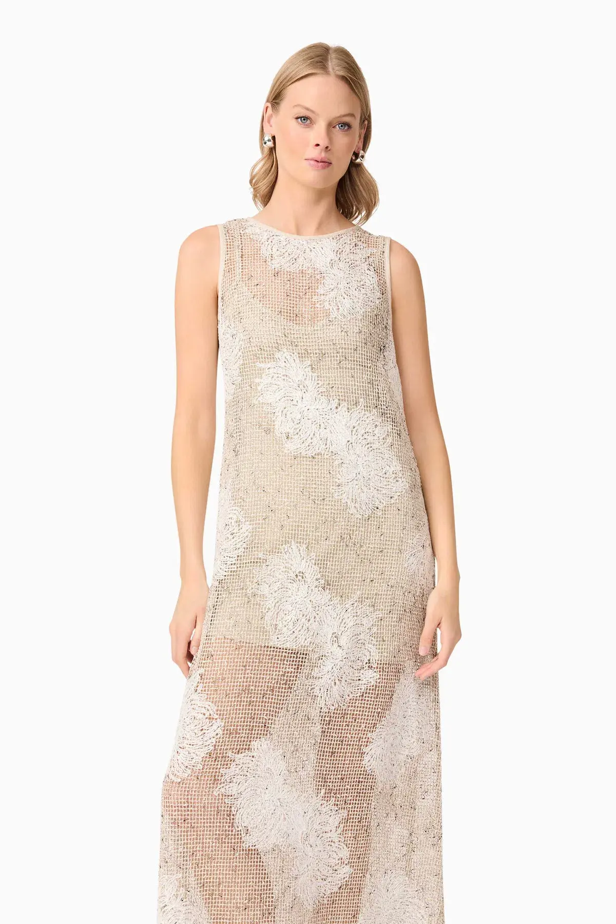 Curaae by Elliatt Samieka Crochet Midi Dress in Beige Size 10 - Image 2