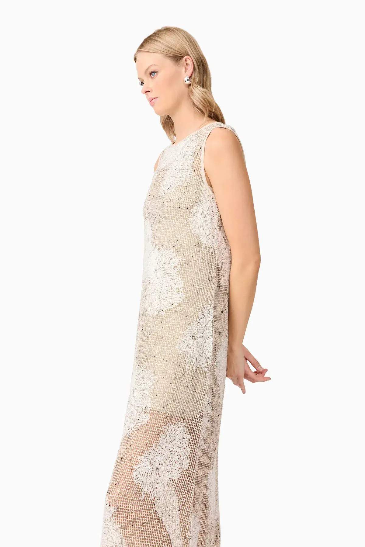 Curaae by Elliatt Samieka Crochet Midi Dress in Beige Size 10 - Image 4