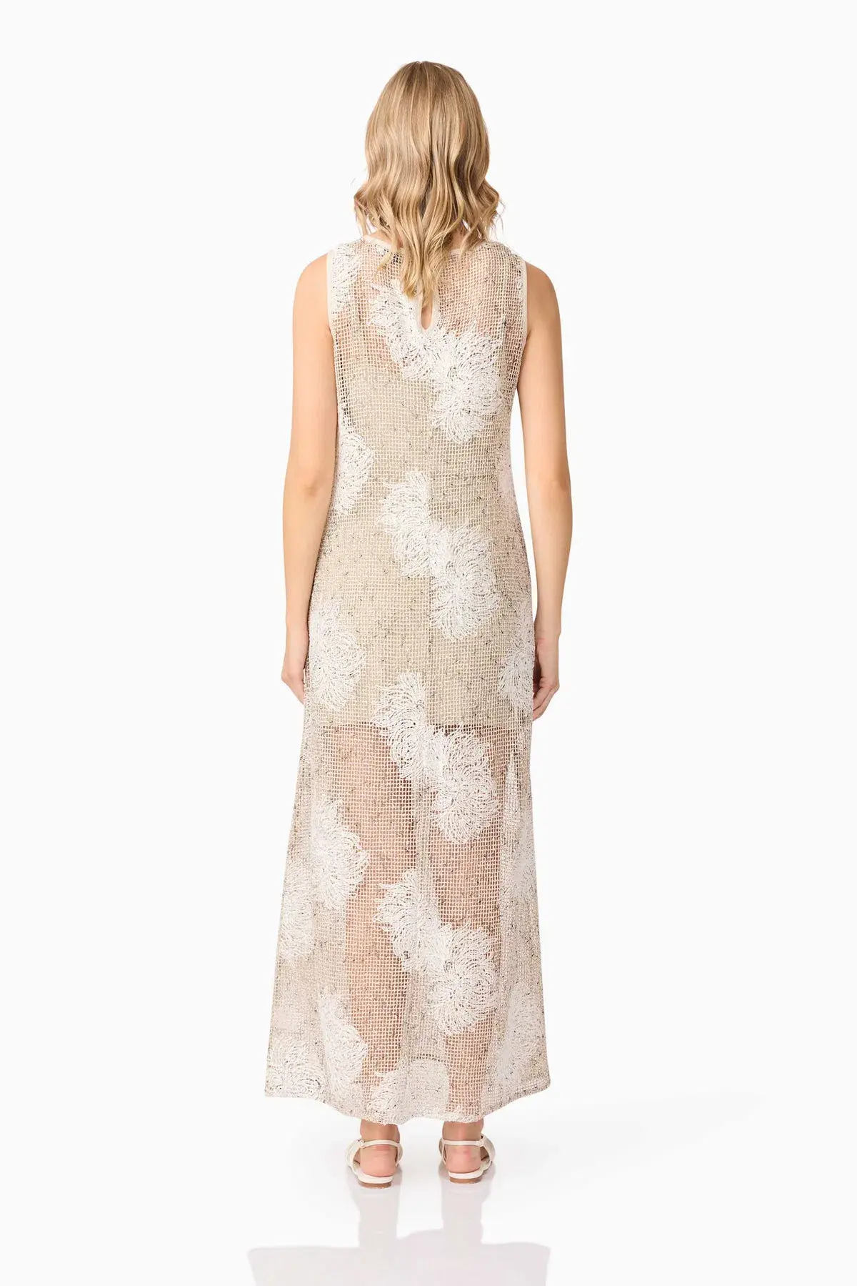 Curaae by Elliatt Samieka Crochet Midi Dress in Beige Size 10 - Image 3