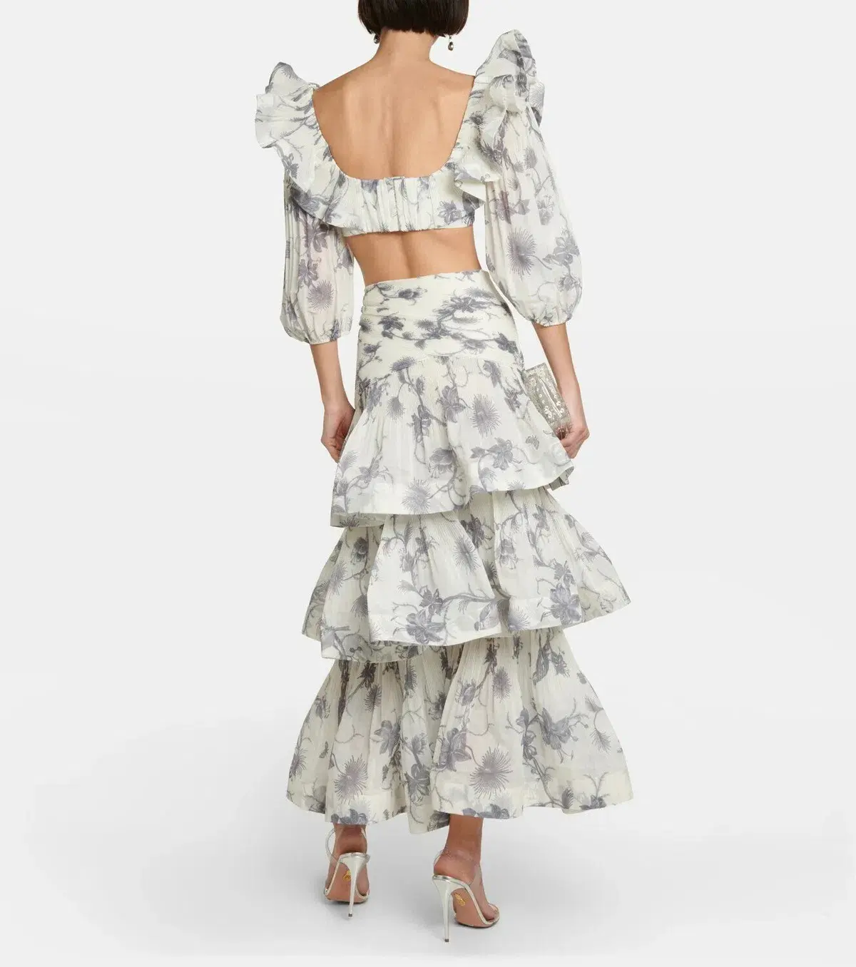 Zimmermann Cropped Bodice & Pleated Tiered Maxi Skirt Set Keira Navy Floral Size 2 / AU 12 - Image 3