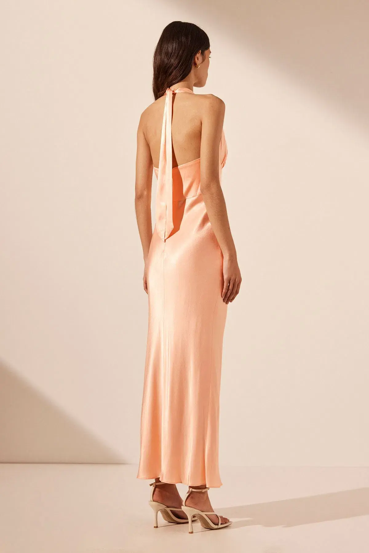 Shona Joy La Lune Plunged Halter Midi Dress in Peach Size 8 - Image 3