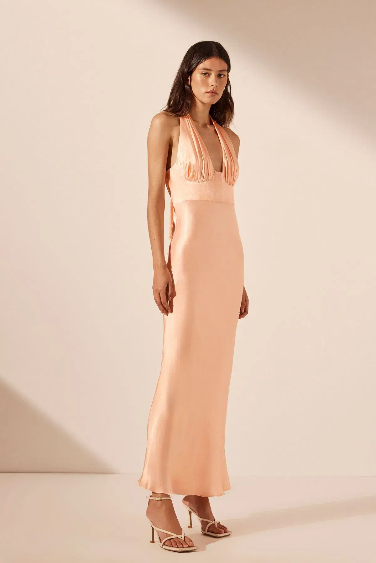 Shona Joy La Lune Plunged Halter Midi Dress in Peach Size 8 - Image 2