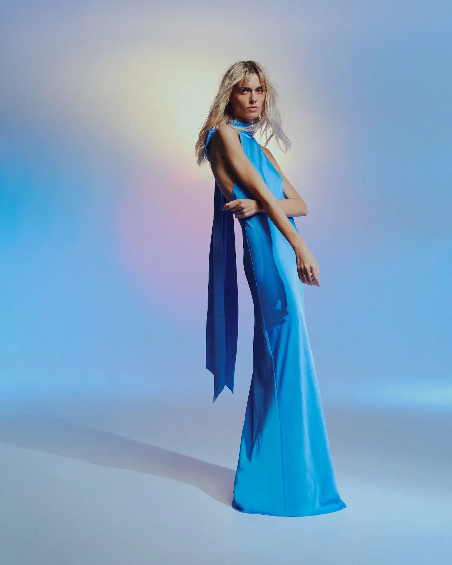 Misha The Evianna Satin Maxi Dress Lapis Blue Size 12 - Image 1