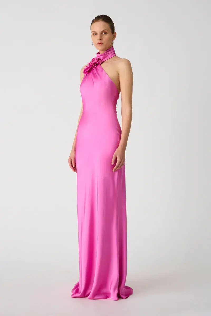 MISHA Teresa Rosette Detail Satin Gown Purple Rose Size 6/XS - Image 4