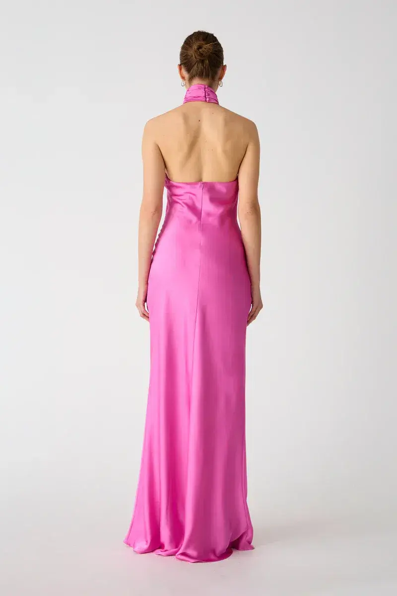 MISHA Teresa Rosette Detail Satin Gown Purple Rose Size 6/XS - Image 3