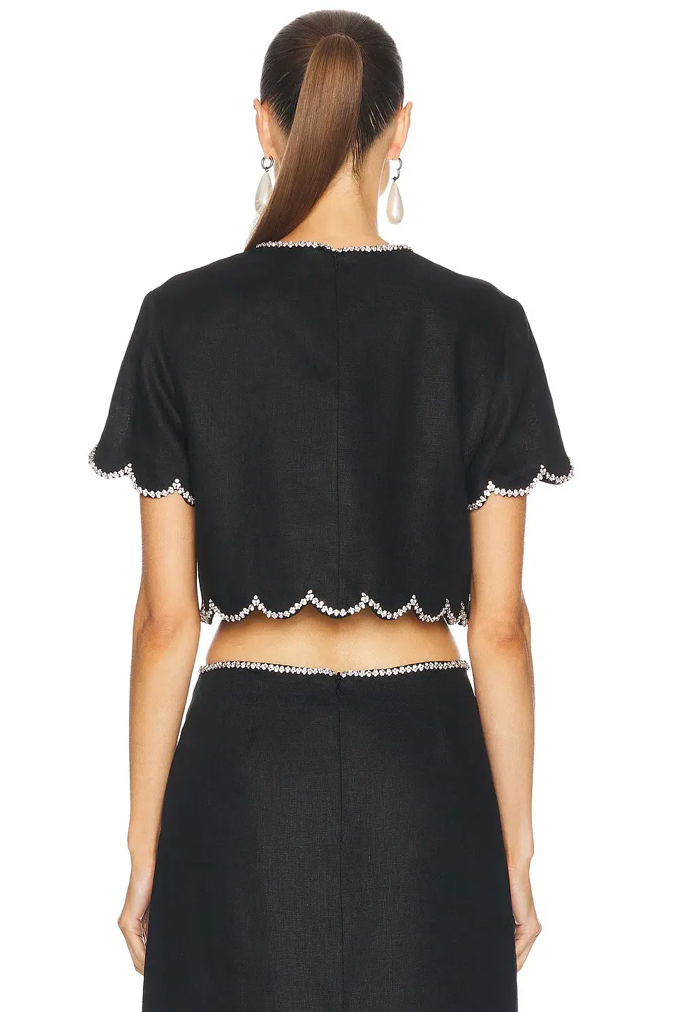 Zimmermann Crush Scalloped Top & Midi Skirt Set Black Size 0 / AU 8 - Image 2