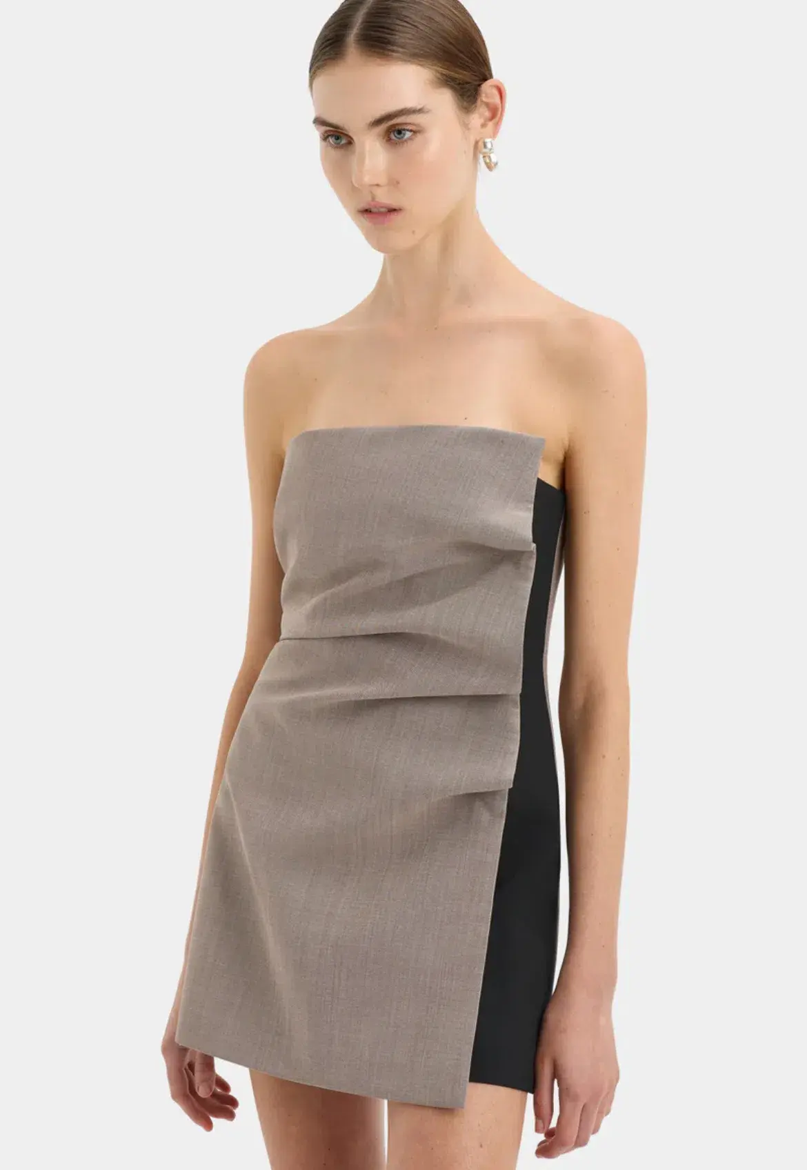 Sir the Label Leonardo Pleated Mini Dress in Taupe Grey Size 8  - Image 4