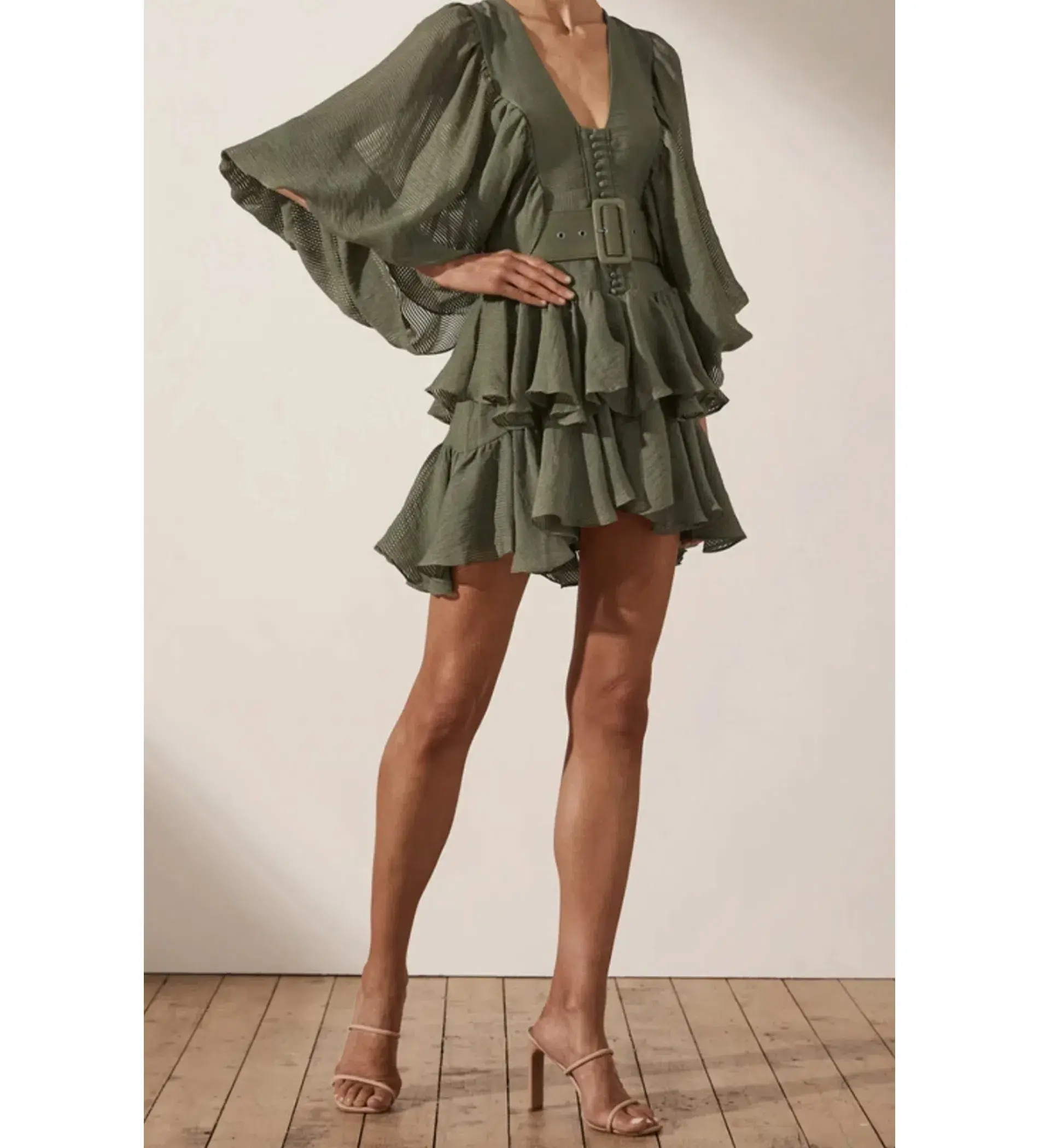 Shona Joy Charlotte Mini Dress Khaki Green Size AU 10 - Image 2