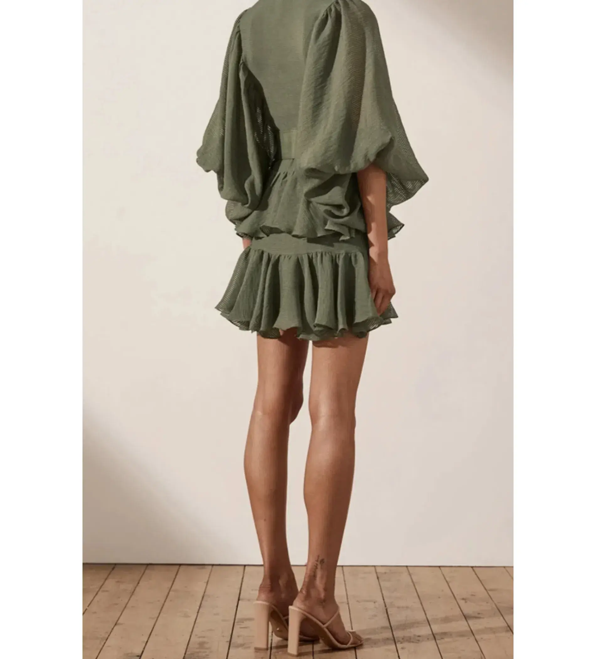 Shona Joy Charlotte Mini Dress Khaki Green Size AU 10 - Image 4
