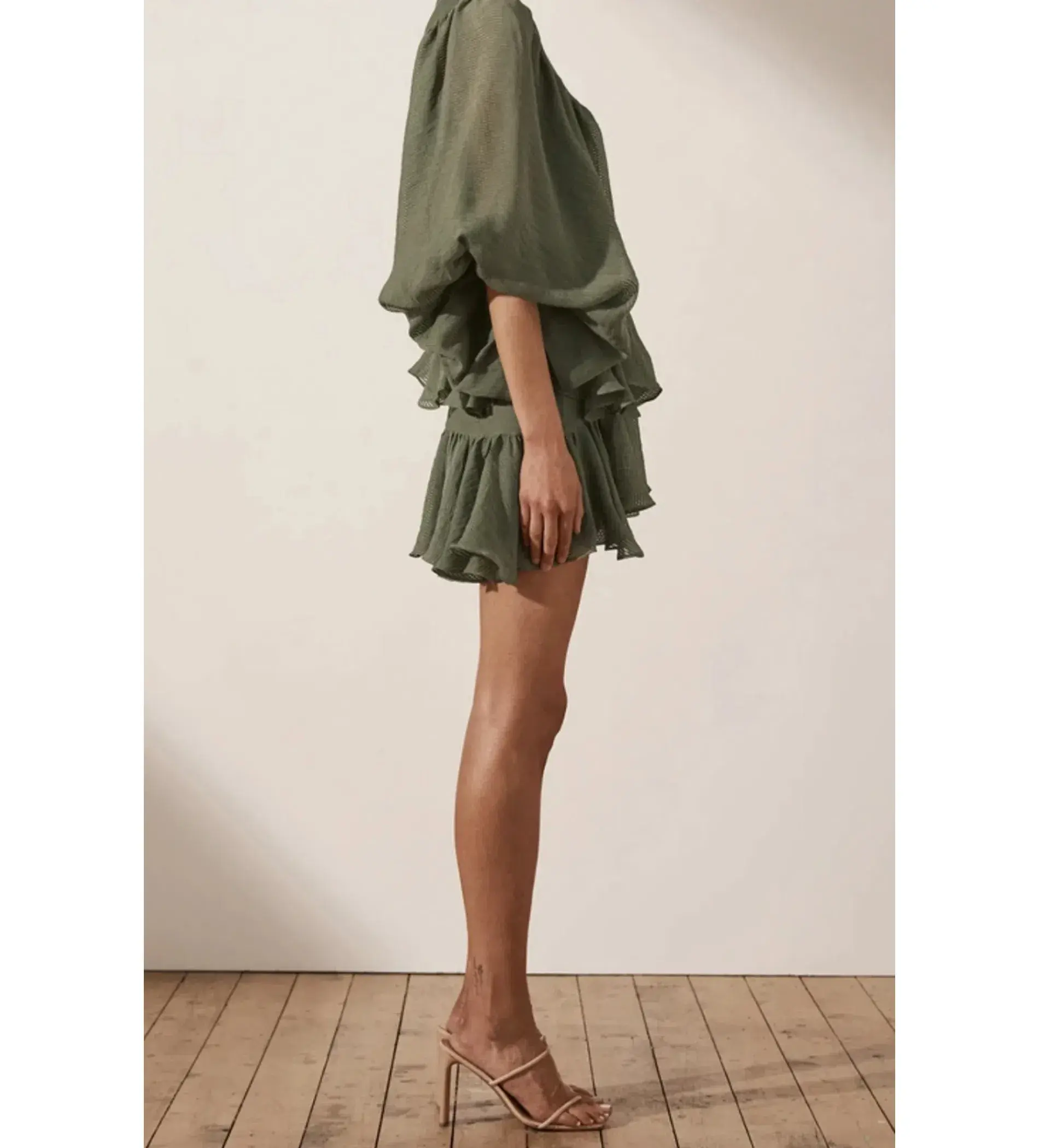 Shona Joy Charlotte Mini Dress Khaki Green Size AU 10 - Image 3