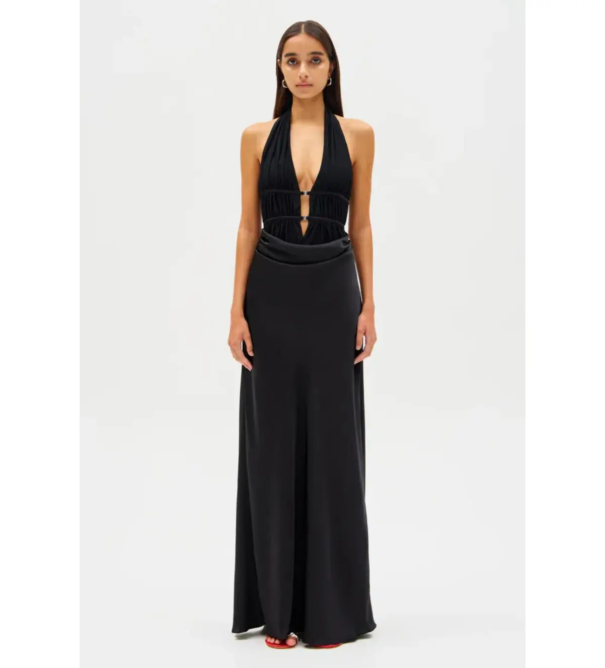 Misha Celine Satin Maxi Dress Black Size 8/S - Image 1