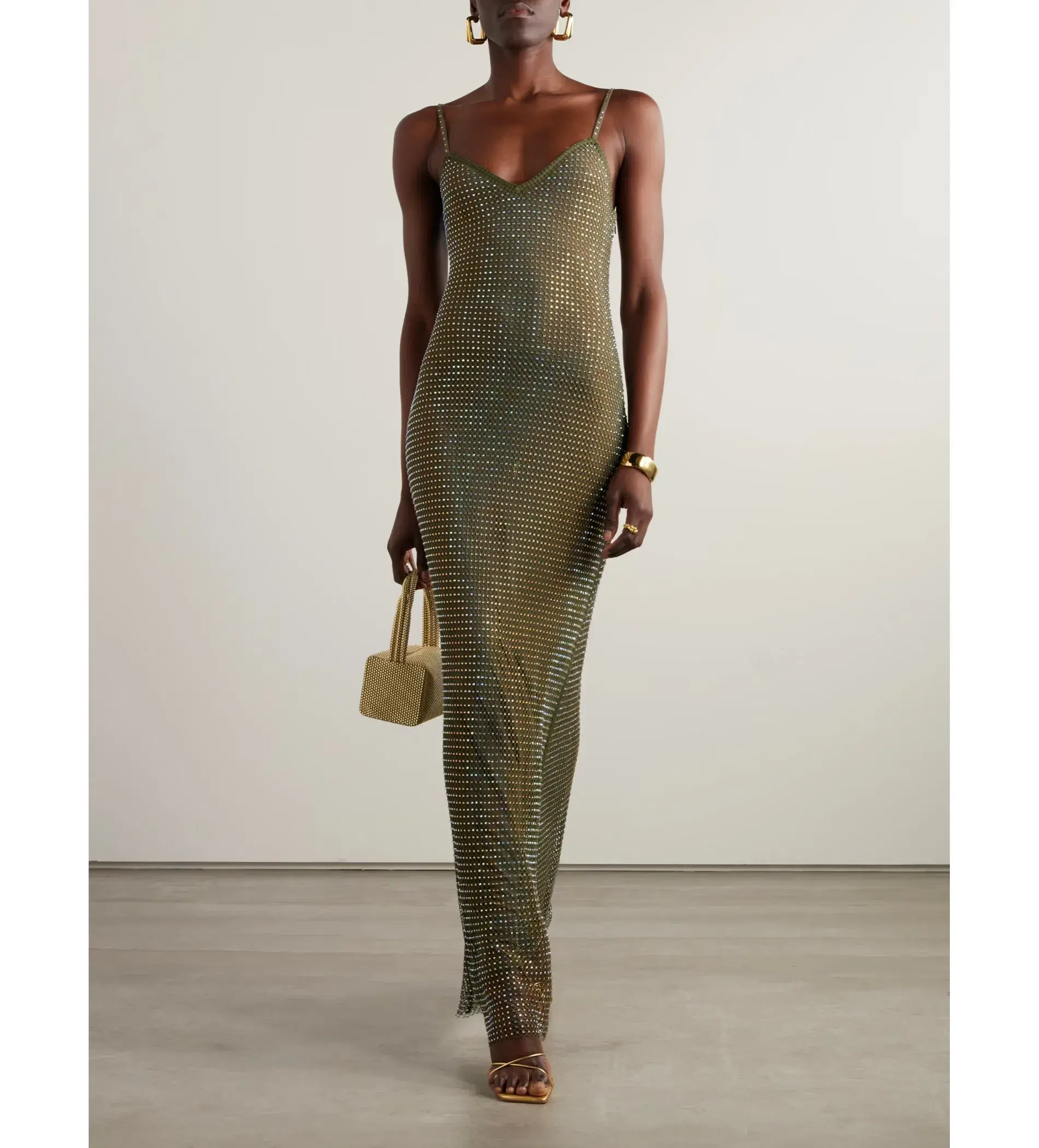 Self Portrait Crystal-embellished Fishnet Gown Green Size AU 8  - Image 1