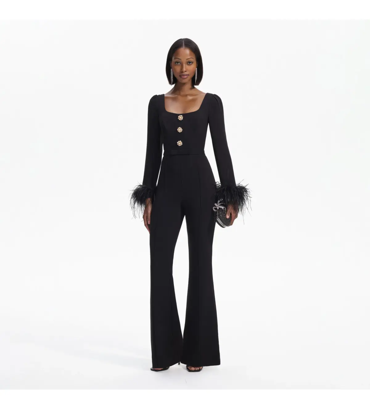 Self Portrait Crepe Feather Jumpsuit Black Size AU 8  - Image 1