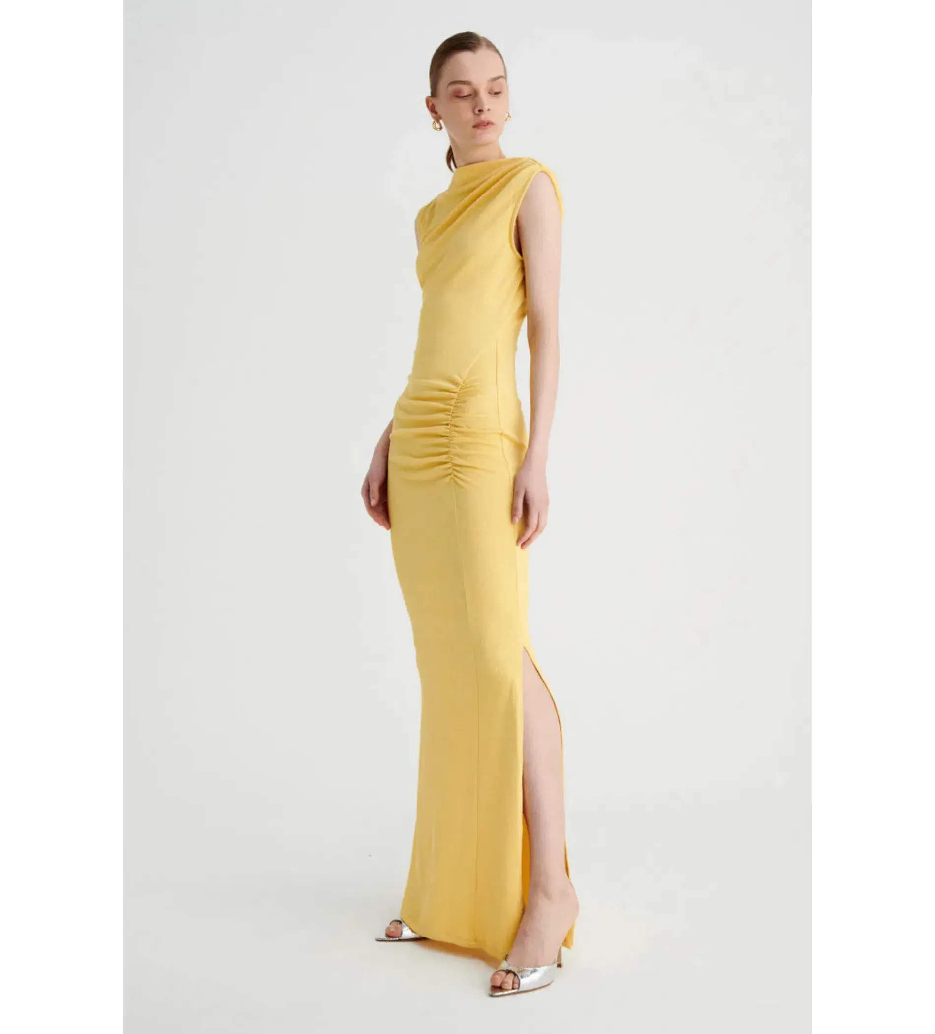 Suboo Vega Rouched Midid Dress in Butter Size AU 8 - Image 2
