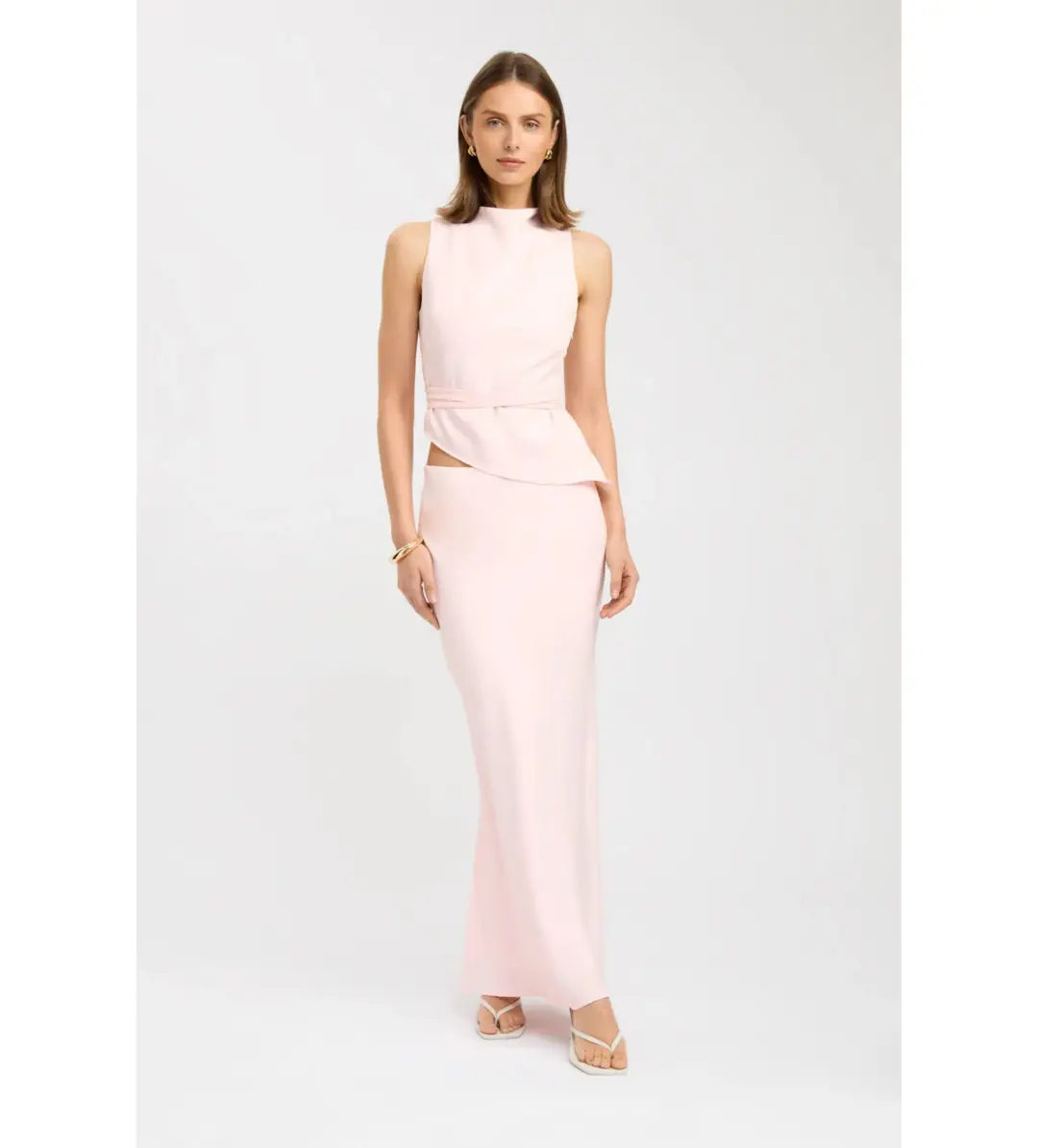 Kookai Ariel Double Belt Halter Top And Maria Maxi Skirt Set in Heavenly Pink Size AU 10 for rent on The Volte - main image