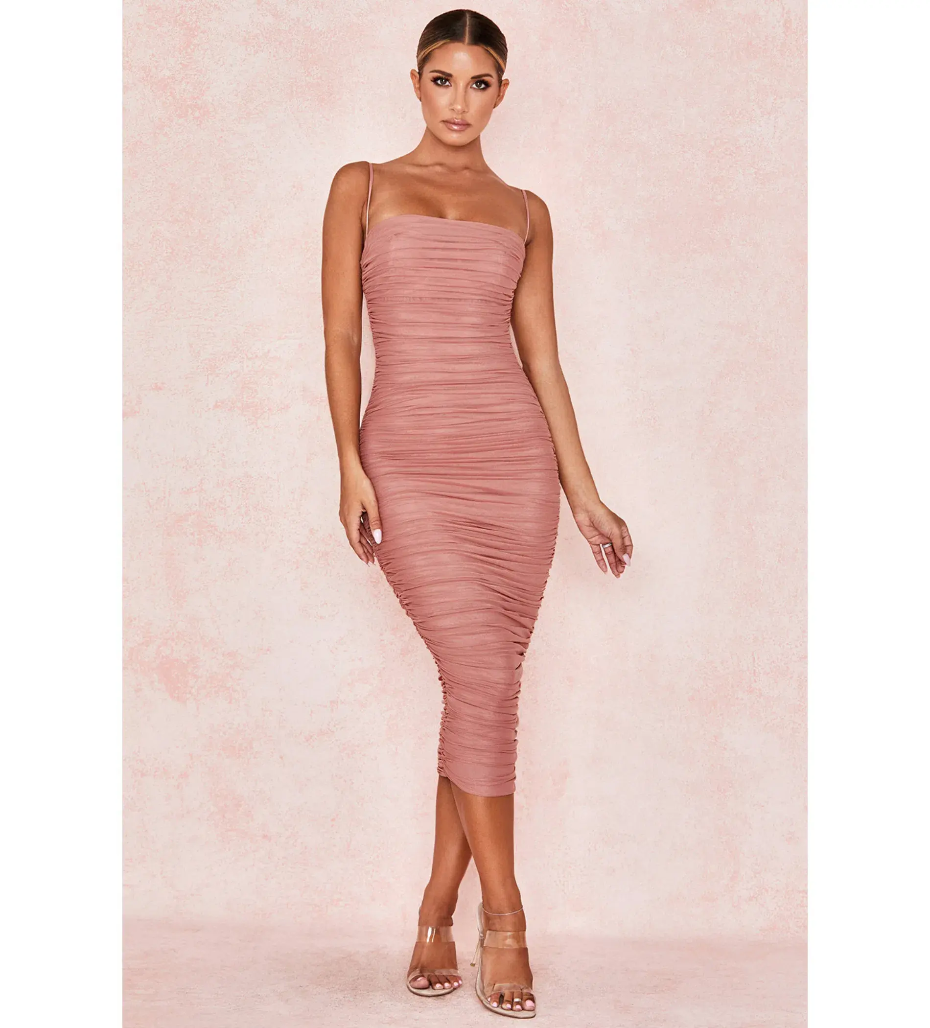 House of CB Sirene Gathered Organza Mesh Dress Antique Rose Size AU 14 - Image 1