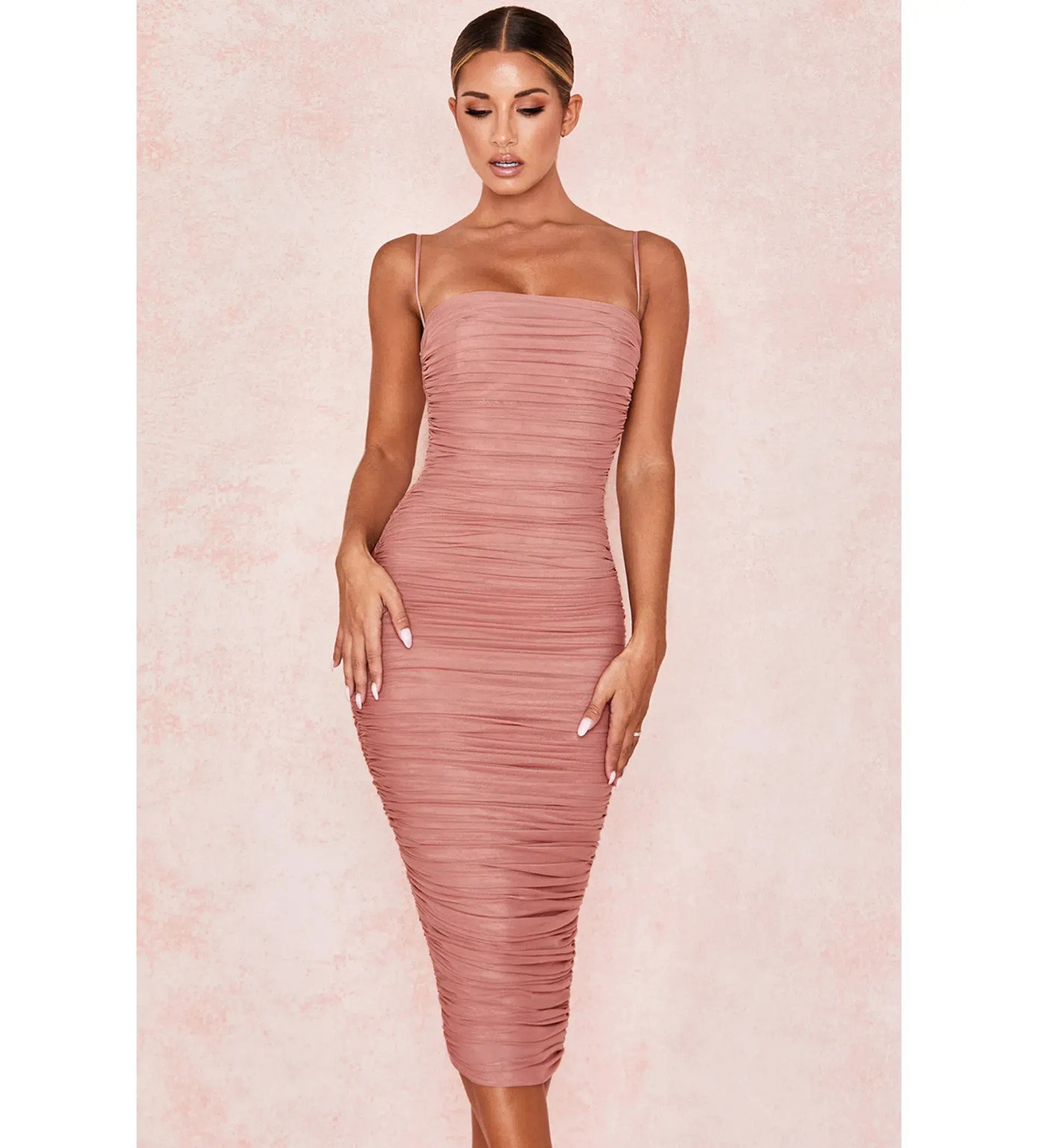 House of CB Sirene Gathered Organza Mesh Dress Antique Rose Size AU 14 - Image 2